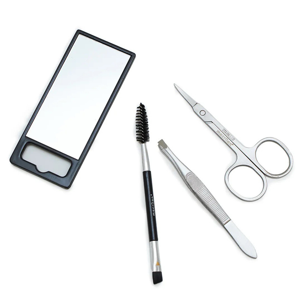 Kit Sobrancelhas Perfeitas Tesoura Pinça Espelho Pincel