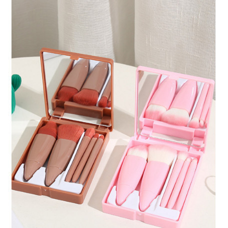KIT 12 PÇ Mini Espelho De Maquiagem Portátil Com 5 Pcs Pincéis De Maquiagem Lupa Mão Segurar Bolso Dobrável Maquiagem Beleza