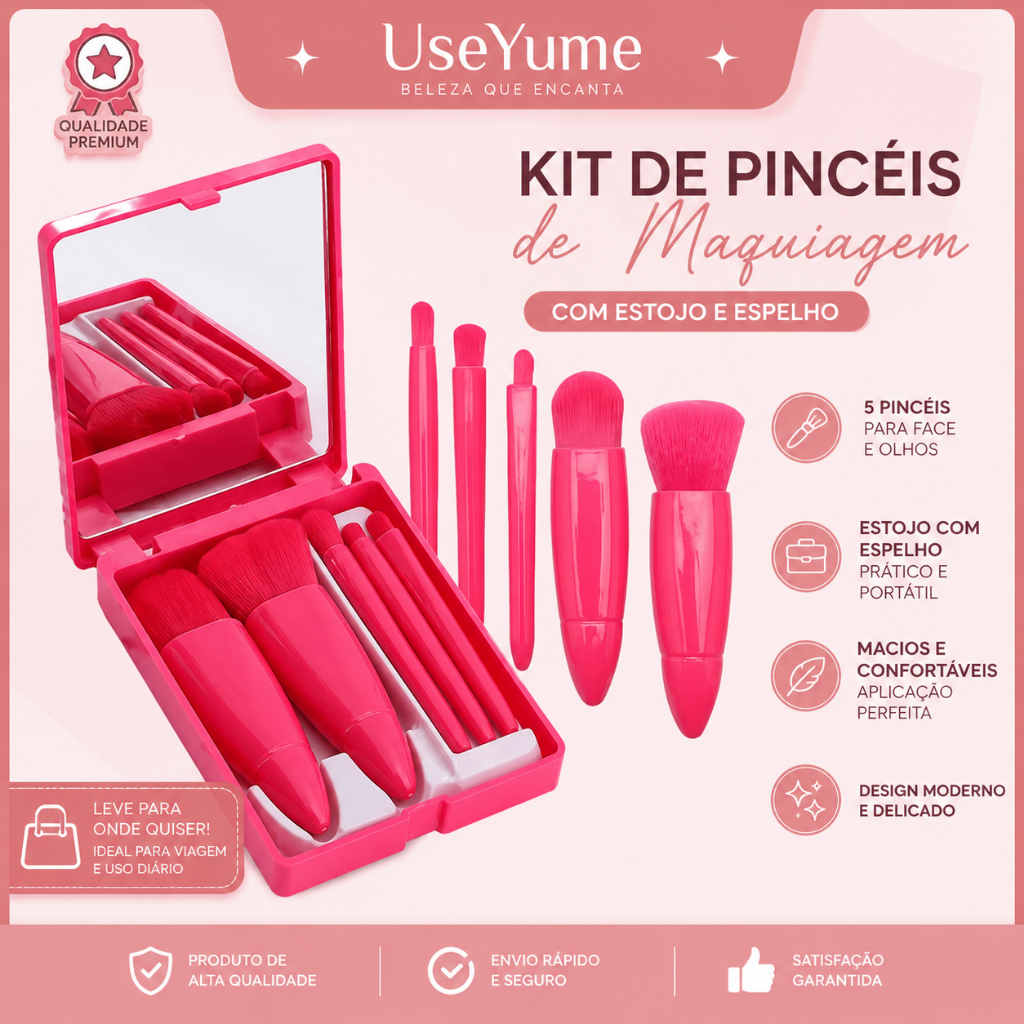Kit de 5 mini Pinceis com espelho