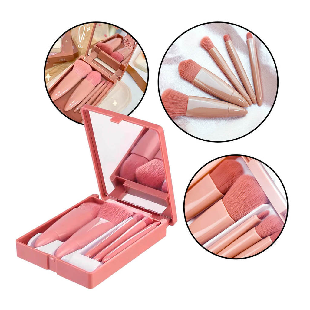 Conjunto Estojo Kit Pincel de Maquiagem com Espelho