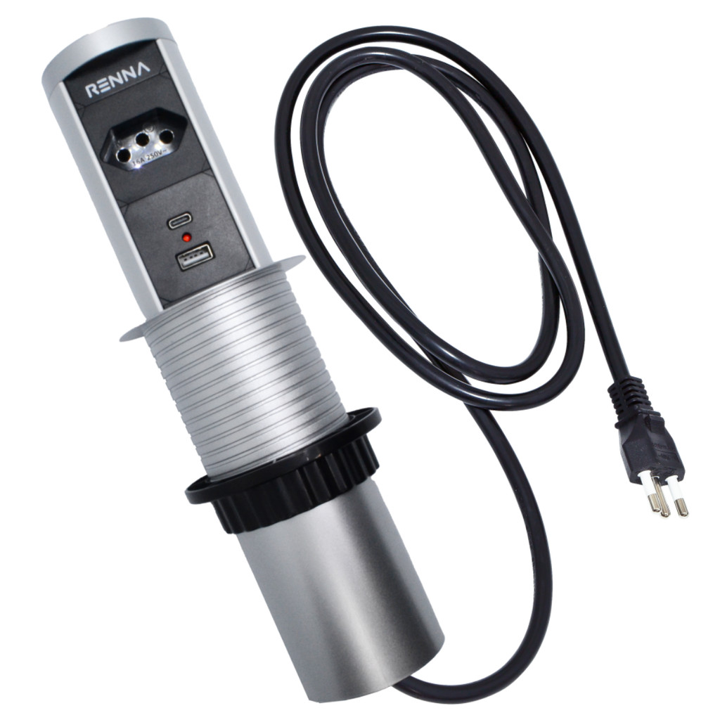 Torre de Tomada Automática 1 Tomada 2 USB Carregamento Wireless No Topo Renna