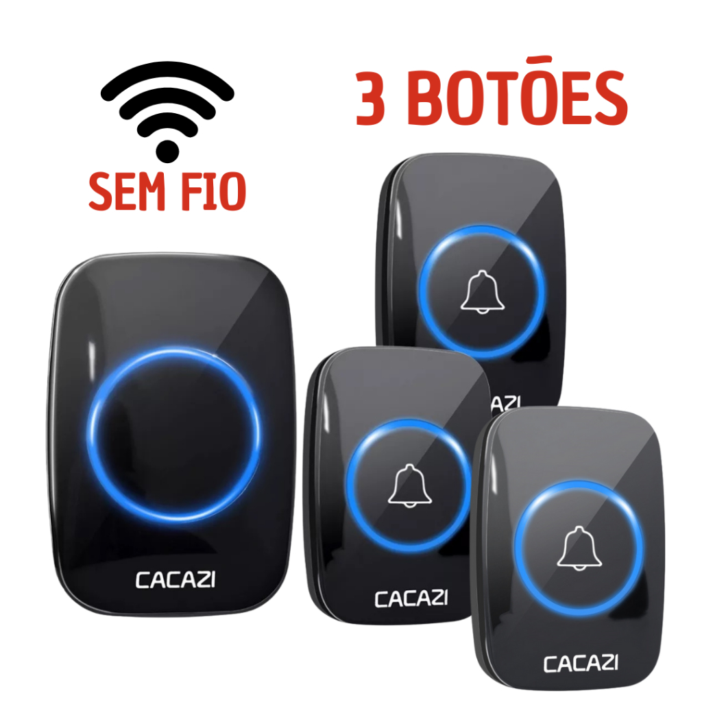 Campainha Wireless Sem Fio Com 3 Botões 300 Metros de Alcance CACAZI a Prova D'agua Casa Escritório