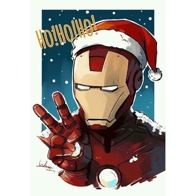 QUADRO DECORATIVA PLACA MDF- HOMEM DE FERRO COM O GORRO NOEL