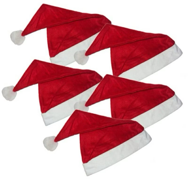 Kit 5 Gorros Touca Chapeu Papai Mamãe Noel Vermelho Festa De Natal
