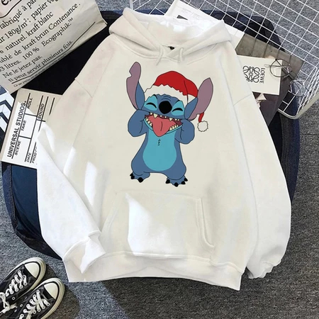 Blusa Moletom Liloalien Desenho Animado Sorrindo Com Gorro Natal