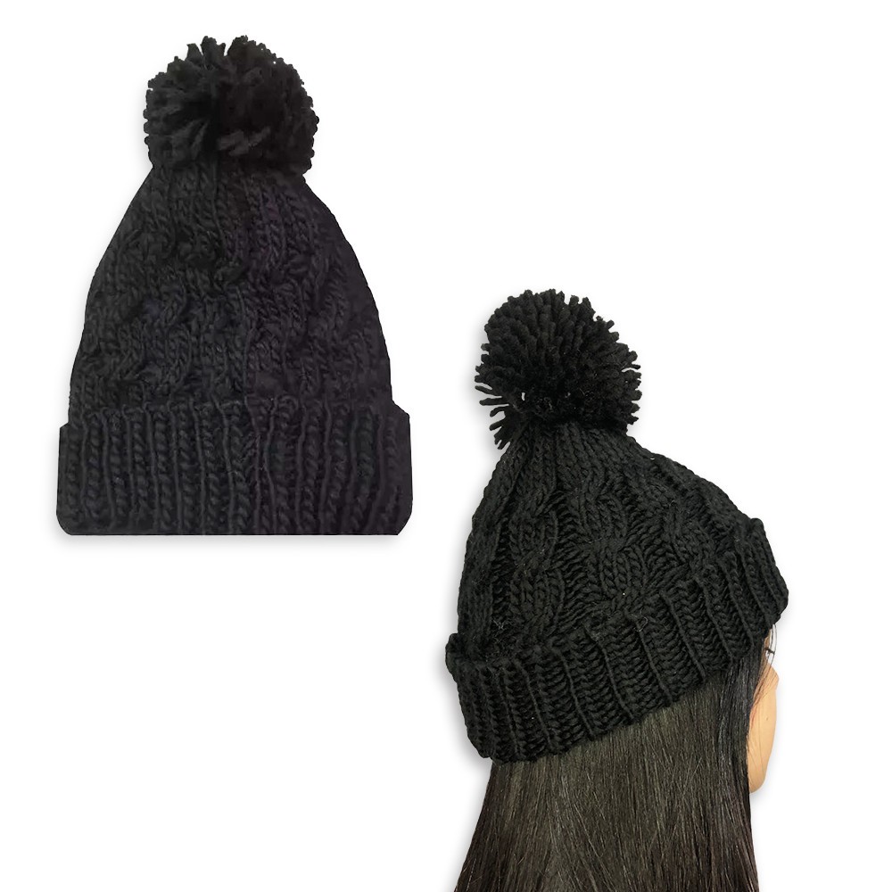 TOUCA DE  FRIO  COM POMPOM  - PRETA  GORRO DE  LÃ TRICOT INVERNO