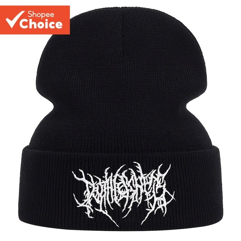 Gorro Chapéu Inverno Cor Sólida Malha Crânio Boné Ao Ar Livre Quente Acrílico Bordado Unisex Adulto