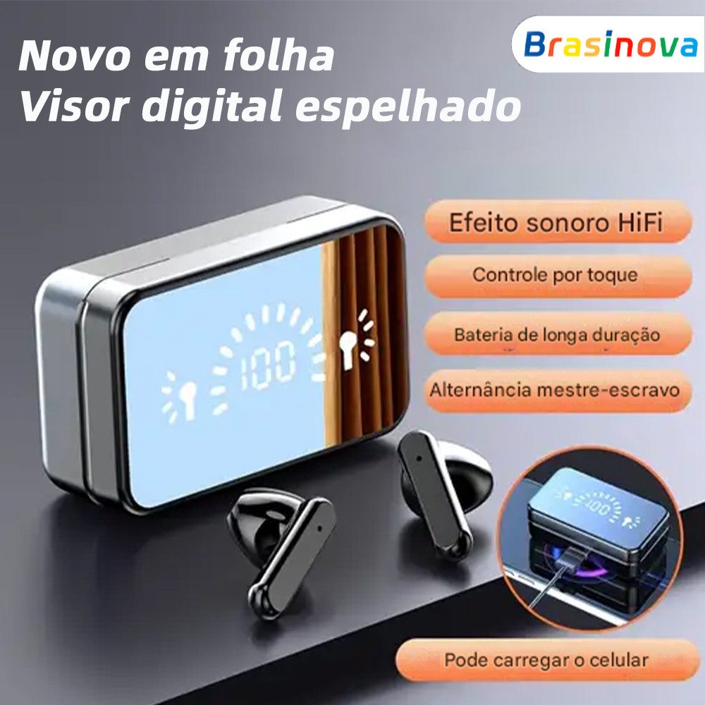 S20 Fones De Ouvido TWS Sem Fio Duplo com Case Suporte de Celular Bluetooth 5.2 IPX5 Com Microfone, Esportivo
