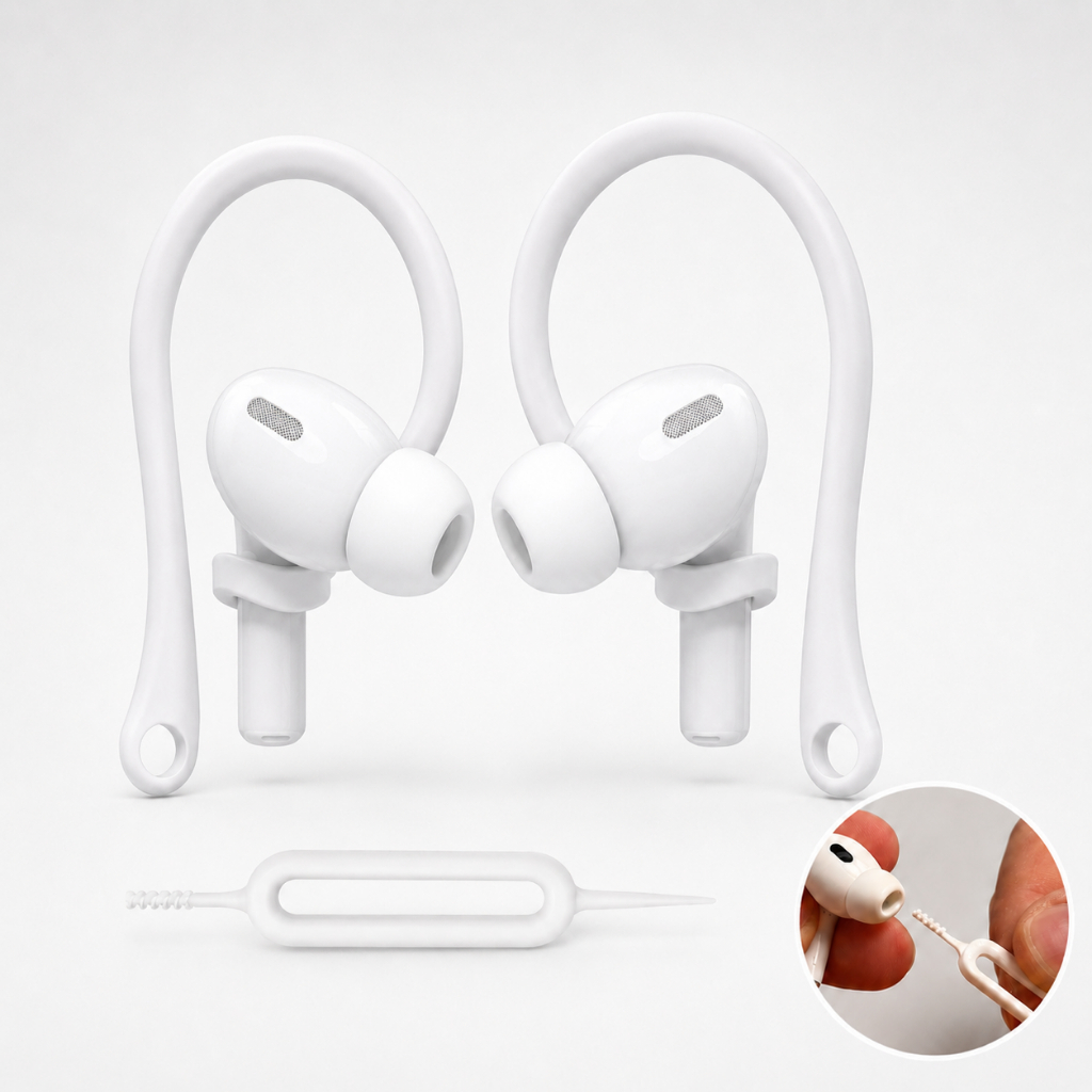 Suporte Fone de Ouvido C/ Brinde Limpador Sem Fio Par Gancho Portátil Anti-Perda Silicone Anti-Queda