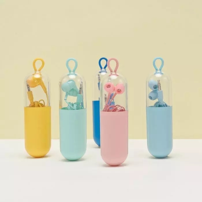 Fone de Ouvido com Fio e Estojo Suporte Portátil Preto Azul Claro Branco Rosa Coloridos Músicas