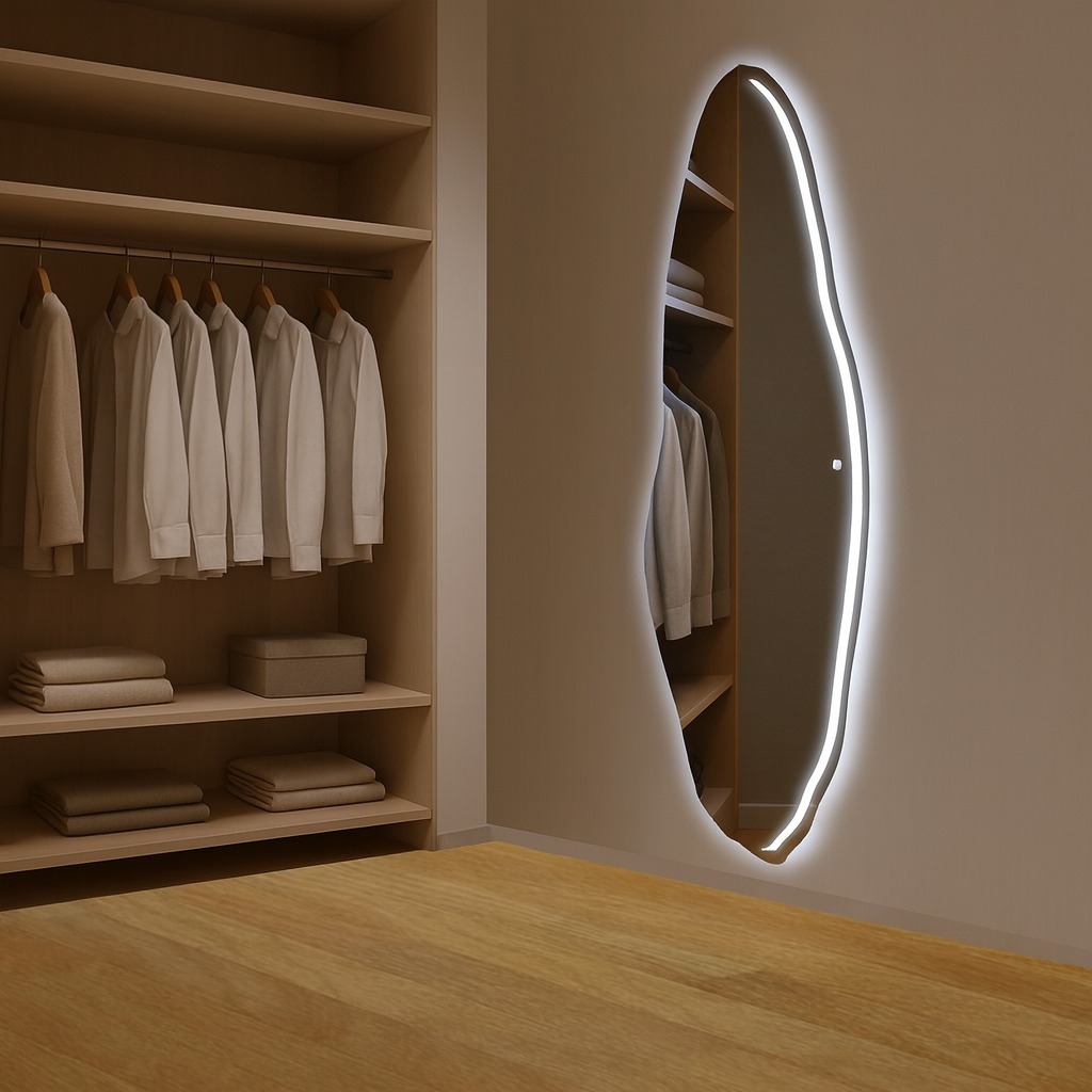 Espelho Corpo Inteiro Led Jateado 160cm Polido Grande Quarto Luxo Bivolt Touch
