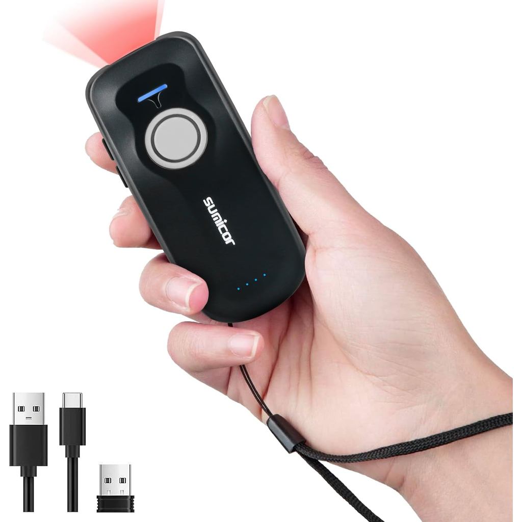 Sumicor Portable 2D Bluetooth Barcode Scanner, 1500mAh Rechargeable Battery with Level Indicator & Volume Keys, 3-in-1 B