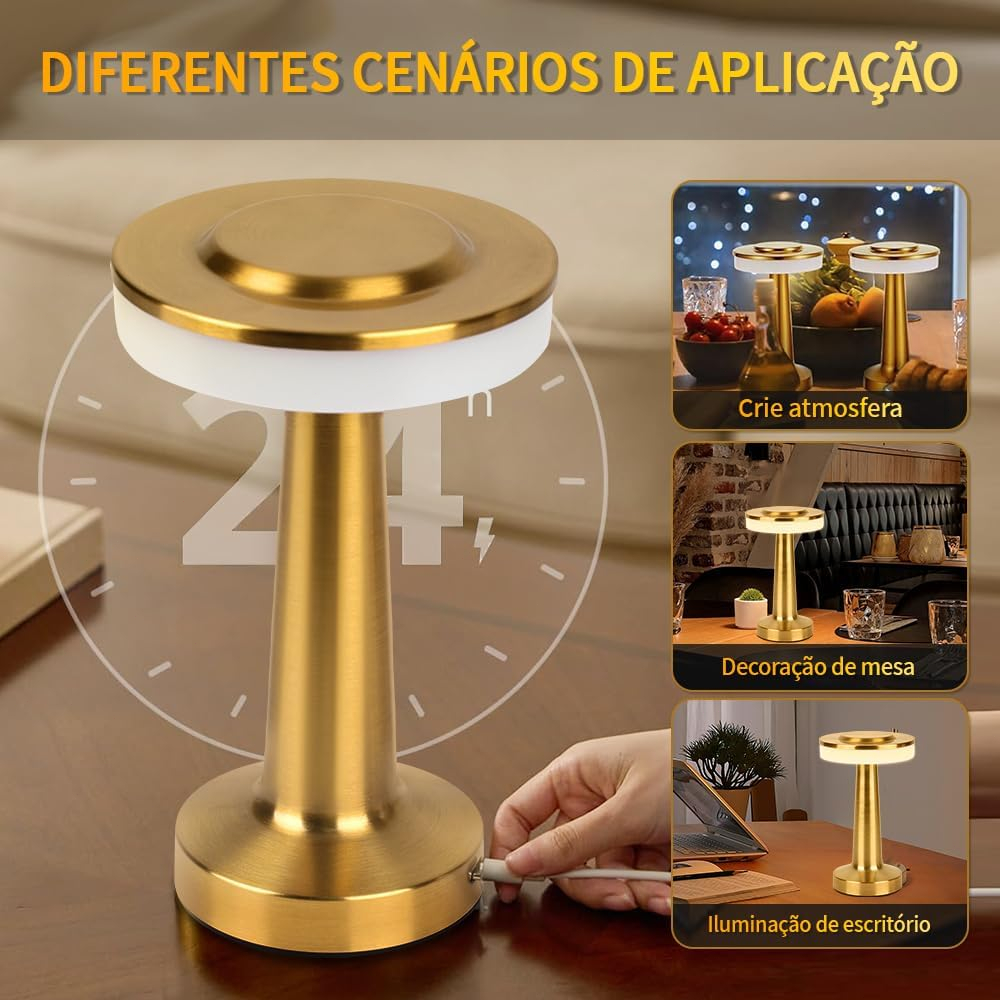 Portable LED Desk Lamp with Touch Sensor, Three-Level Brightness Adjustment, Rechargeable Bedside Lamp