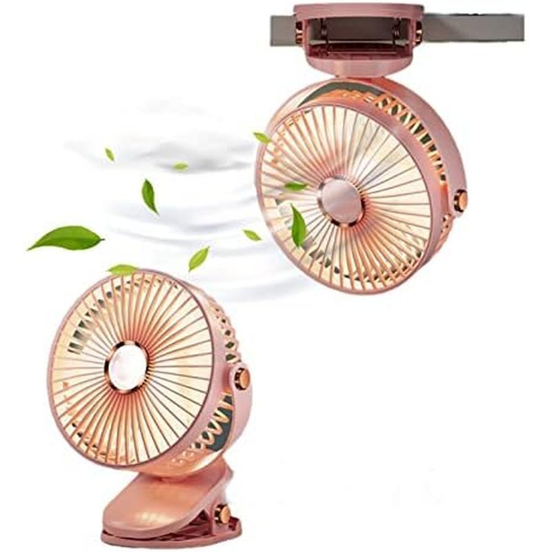 Desk Fan Clip On with Lights USB Rechargeable 2400mAh 5 Level Speed Air Flow Portable Personal Fan 6inch Camping Home Tr