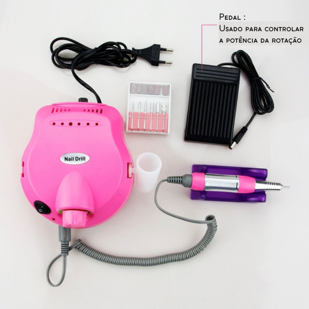 Motor Lixadeira Elétrica para Unhas de Gel Profissional Com Pedal Porquinho