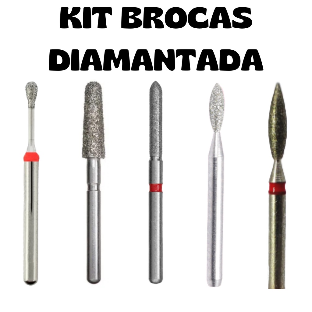 Kit Com 5 Broca Diamantada Para Motor De Unha Brocas Para Lixadeira