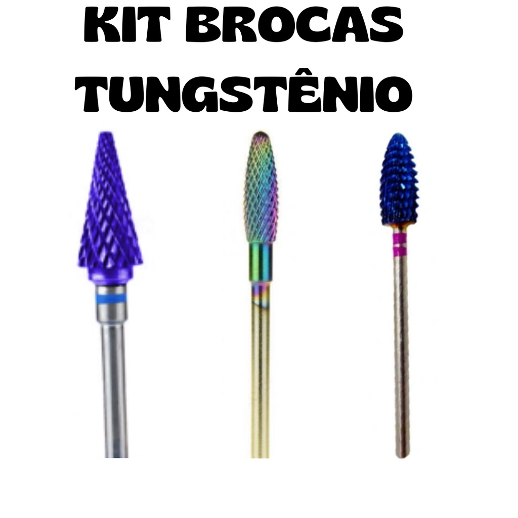 Kit Com 3 Broca Tungstênio Para Motor De Unha Brocas Para Lixadeira