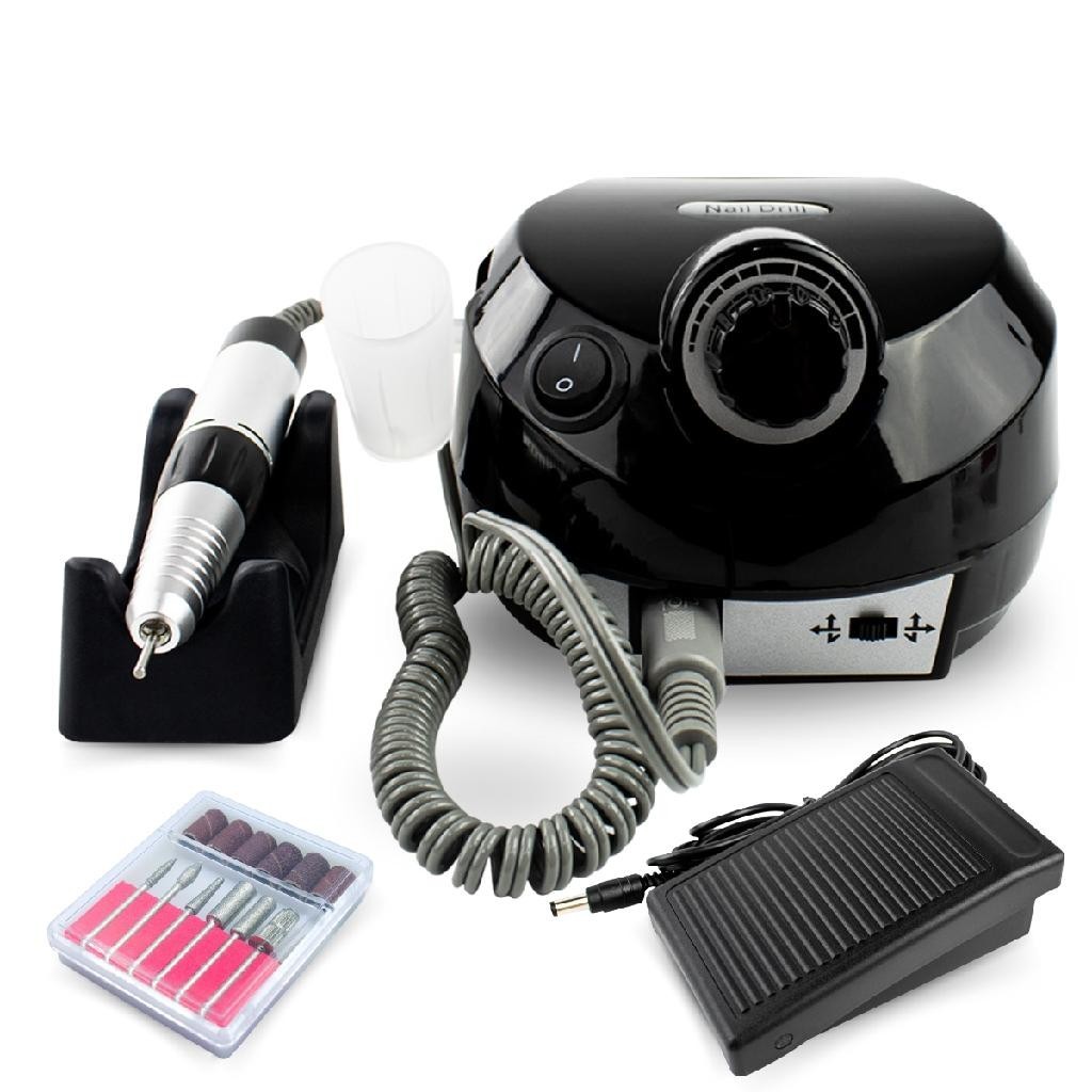 Lixadeira Motor Elétrica Unhas Nail Drill Porquinho Bivolt Preto Manicure Designer Gel Fibra Tips F1