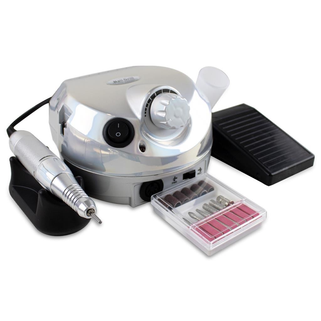 Lixadeira Motor Elétrica Unhas Nail Drill Porquinho Prata Bivolt Manicure Designer Gel Fibra Tips F1