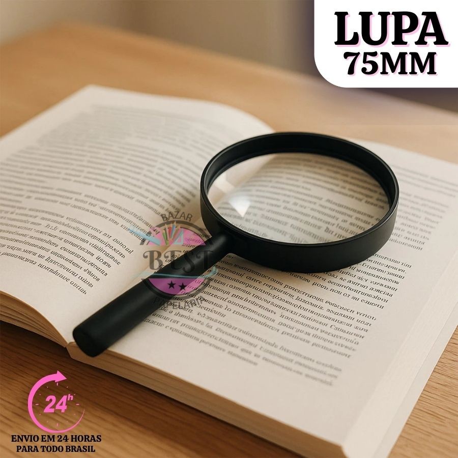 LUPA 75mm Para Leitura Aumento Lente De Vidro Lupa De Mão