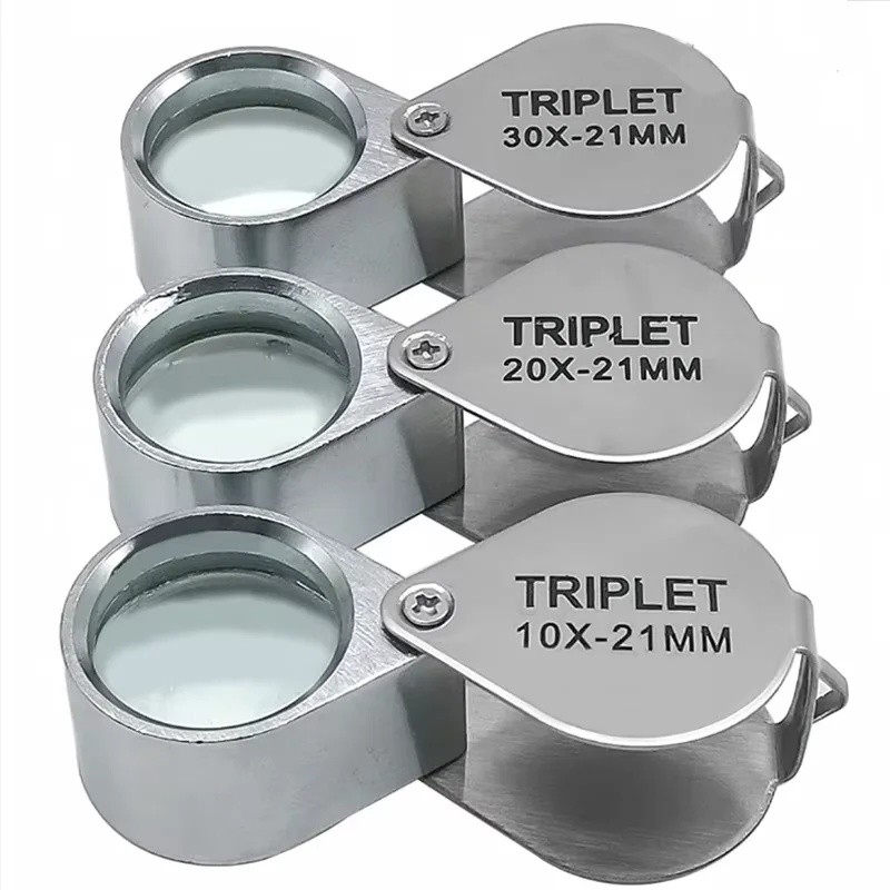 30X Lupa De Bolso Jóias Dobrável Diamante Triglet Joalheiros Ferramenta Vidro Leitura