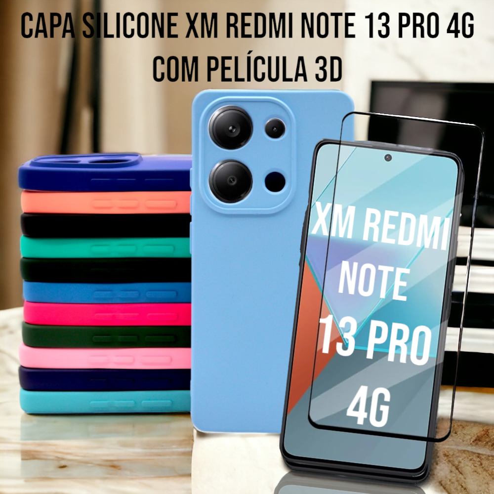 Capa De Silicone Interior Aveludada XM Redmi Note 13 Pro 4G Com Película 3D