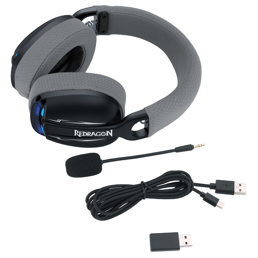 Headset Gamer Skuld Pro Redragon Bluetooth, Wireless USB 2.4GHz - Led azul -  (Recondicionado)