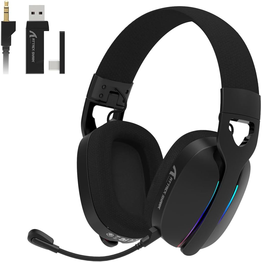 Fone de Ouvido Sem Fio Ultra-Leve ATTACK SHARK L90, RGB, Dobrável, Modo Triplo - 2.4Ghz/Bluetooth/Fio, Fone de Ouvido pa