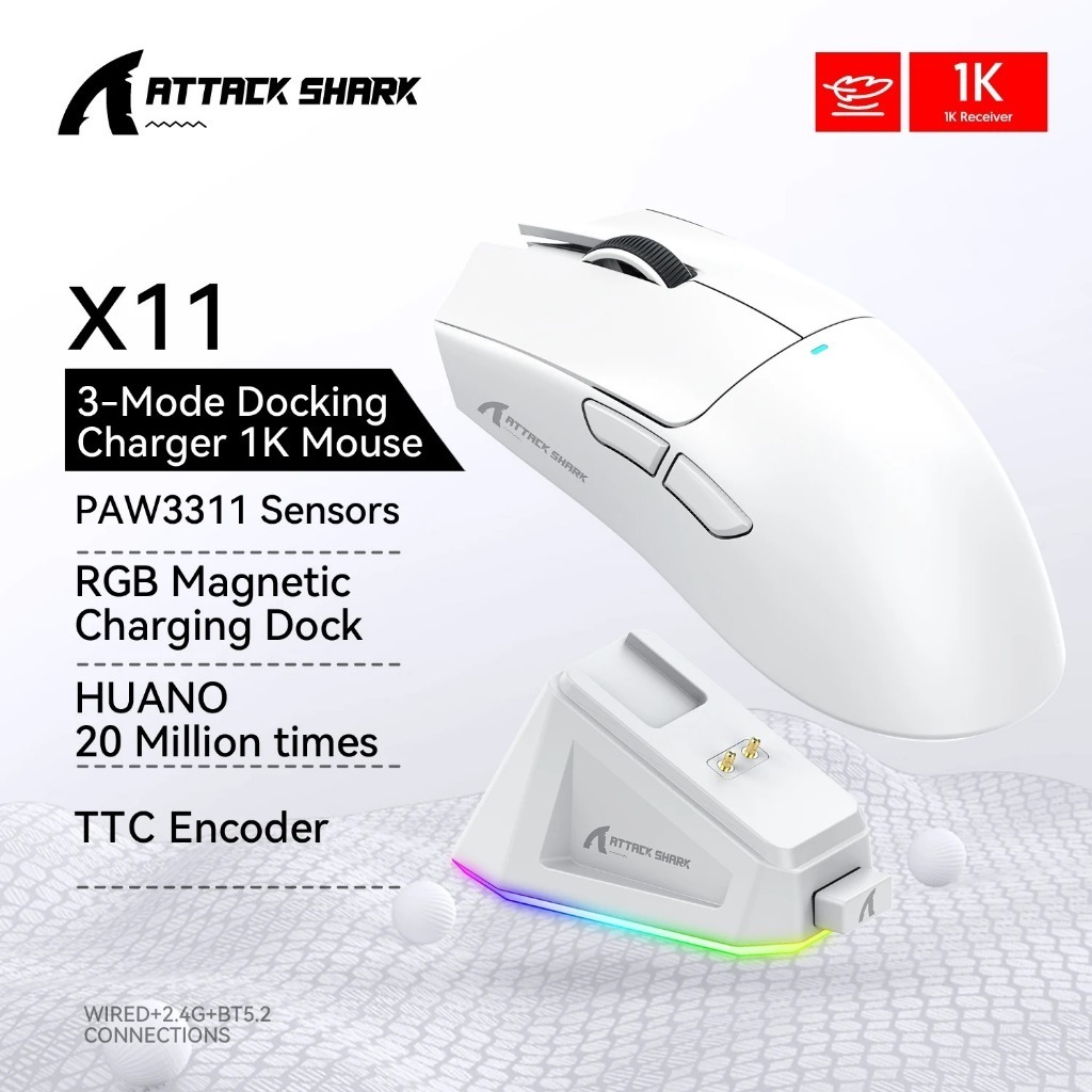 Mouse Gamer X11 Attack Shark Tri Mode 22000dpi Paw3311 Branco Global Version
