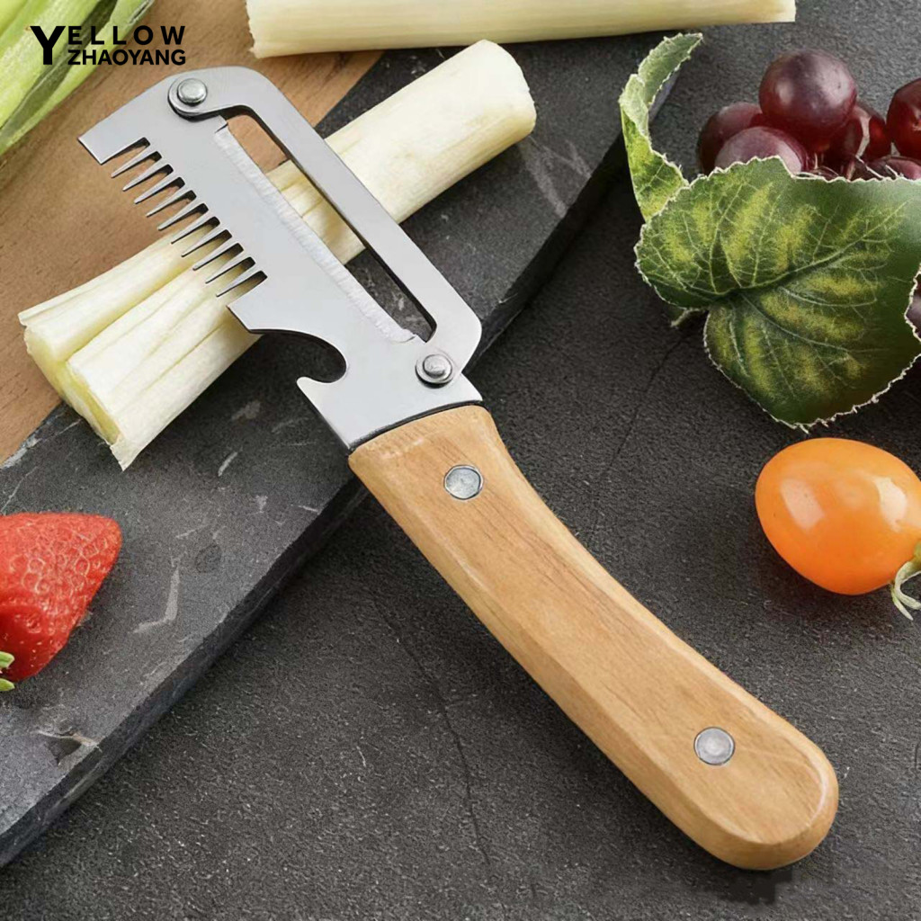 Non-slip Handle Peeler Potato Stainless Steel 2-in-1 Vegetable Fruit with Wooden Includes Bottle Opener – Quick and Ea