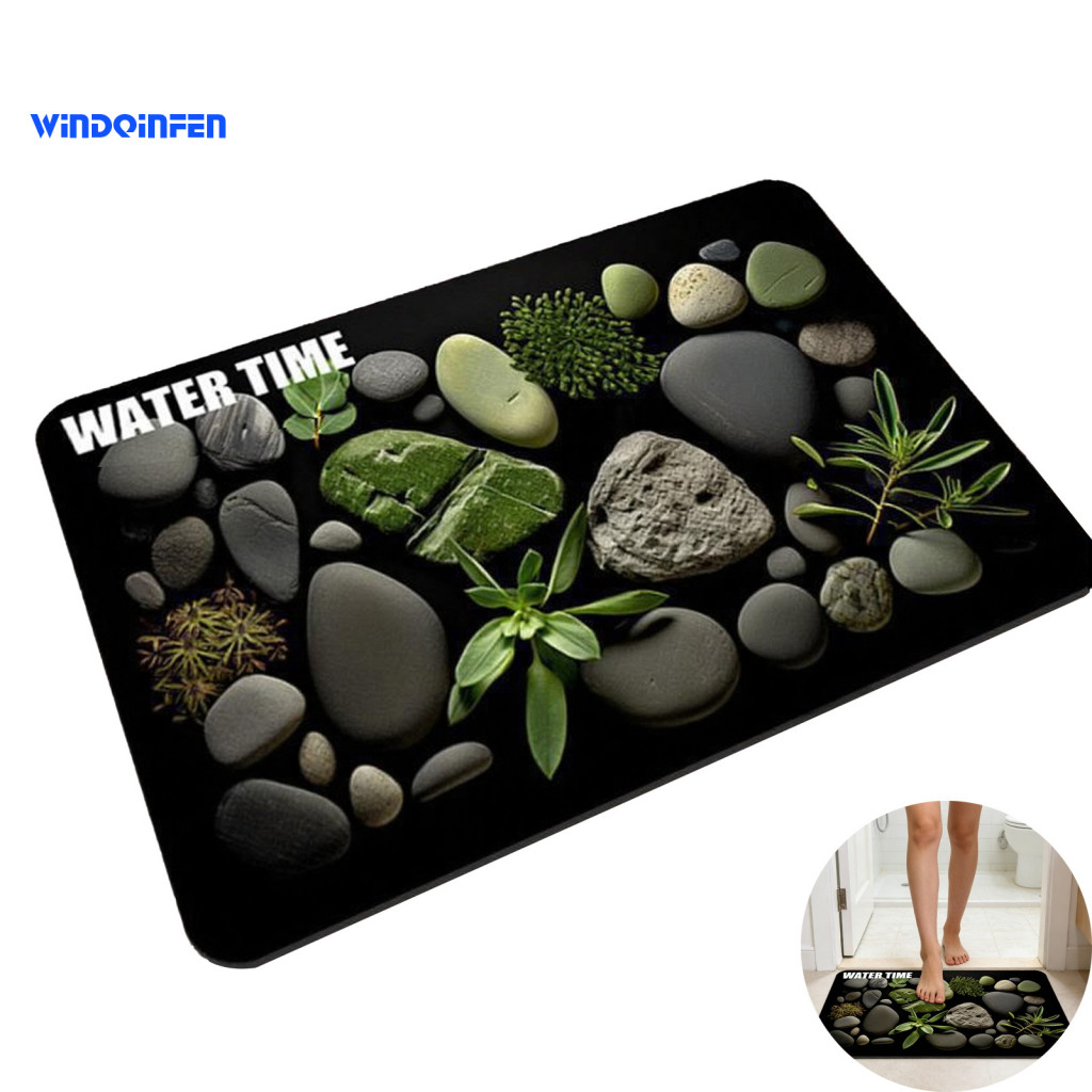 3d Floor Mat Visual Effect Optical Illusion Bathroom Rug Non-slip Pebble Stone Pattern Quick Dry Absorbent Bath for Tub