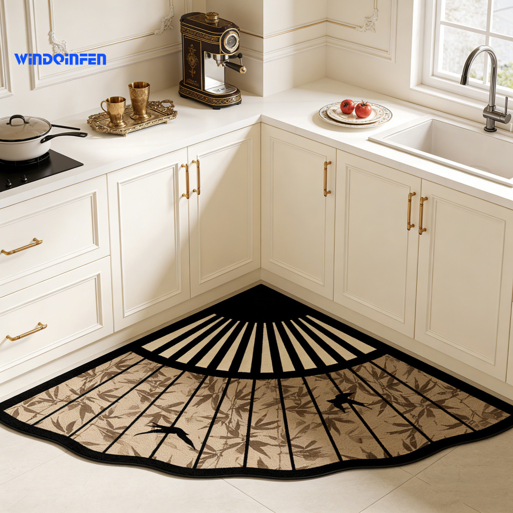 Diatom Mud Floor Mat Non-slip Bath Corner Kitchen Rug Diatomaceous Earth Absorbent Fan-shaped for Sink Quick-dry Anti-mo