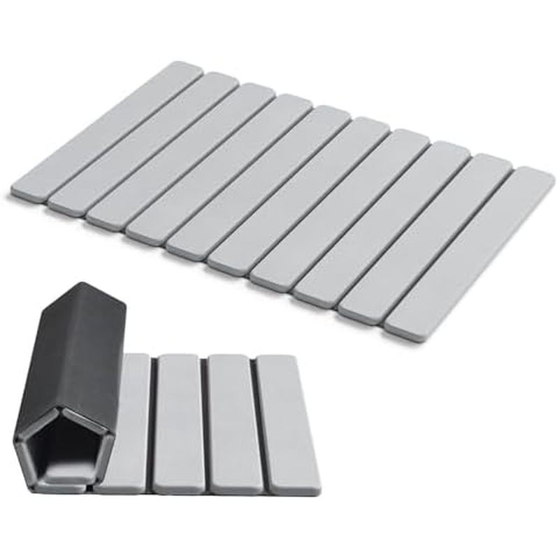 AWW Foldable Stone Bath Mat, Quick Dry Diatomaceous Earth Bath Mat with Non-Slip Mat, Super Absorbent, Easy to Clean, Co