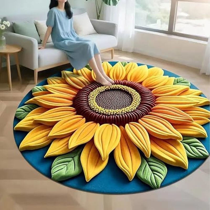 Sunflower Bathroom Mat,3D Round Flower Design,Super Absorbent,Dual-Sided Non-Slip,Quick-Dry Bathroom Rug (Pattern 1)