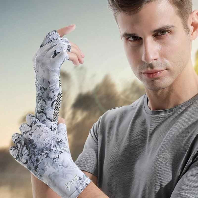 Motorcycle Cycling Gloves Ice Silk High Elastic Breathable Quick Dry Non-slip Half Finger Riding Bike Driving Gloves**-&