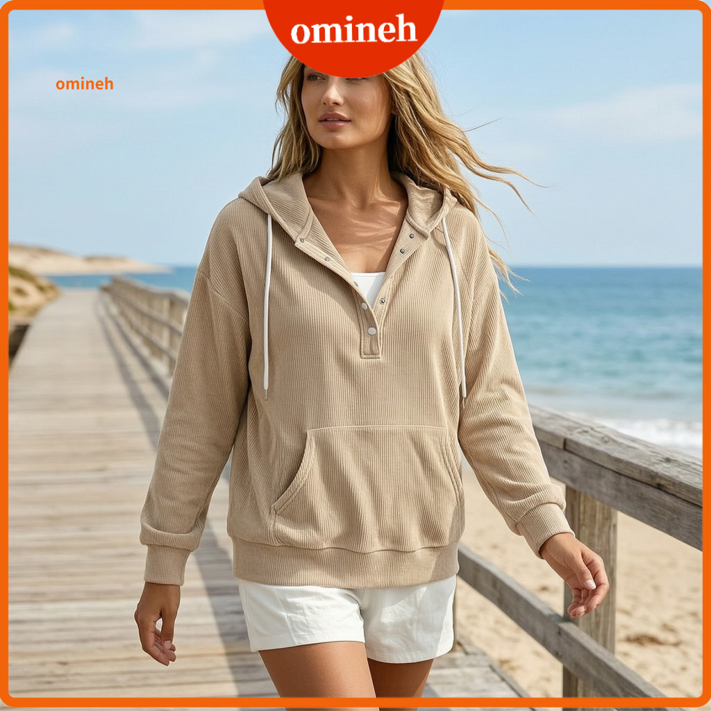 Hooded Pullover Top Breathable Autumn Sweatshirt Women’s Corduroy Hoodie with Kangaroo Pocket Solid Color Long Sleeve