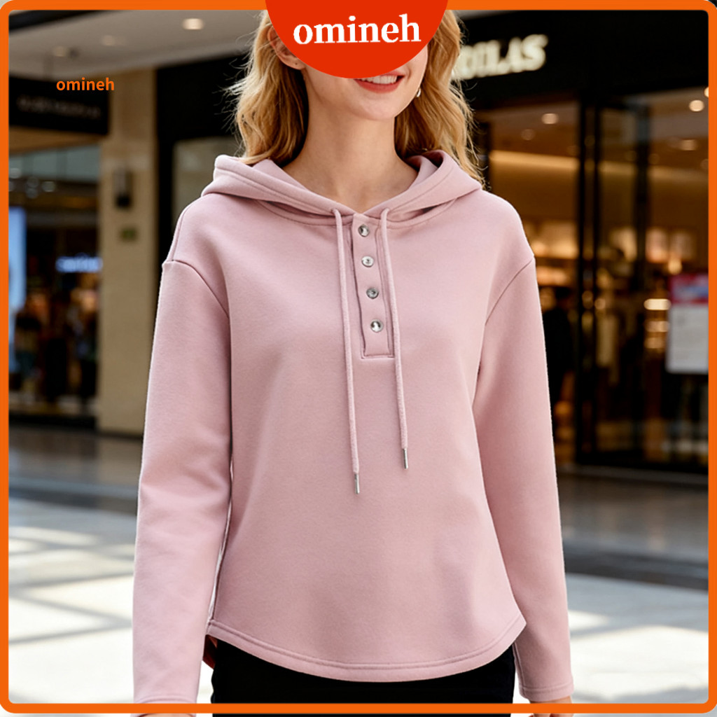 Soft Breathable Sweatshirt Women Hoodie Polyester Spandex Women’s Lightweight Fall Long Sleeve Button-up Drawstring Ho