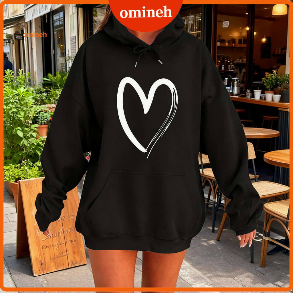 Women Polyester Hoodie Slim Fit Sweatshirt Women’s Heart Print Fall Long Sleeve Oversized Fleece Lined Pullover with D