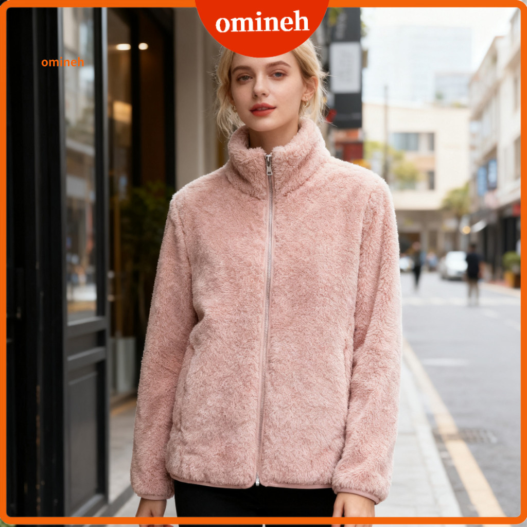 Winter Sweatshirt Women Polyester Coat Women’s Fuzzy Fleece Jacket with Pockets Long Sleeve Zip-up Sherpa Soft Stand C