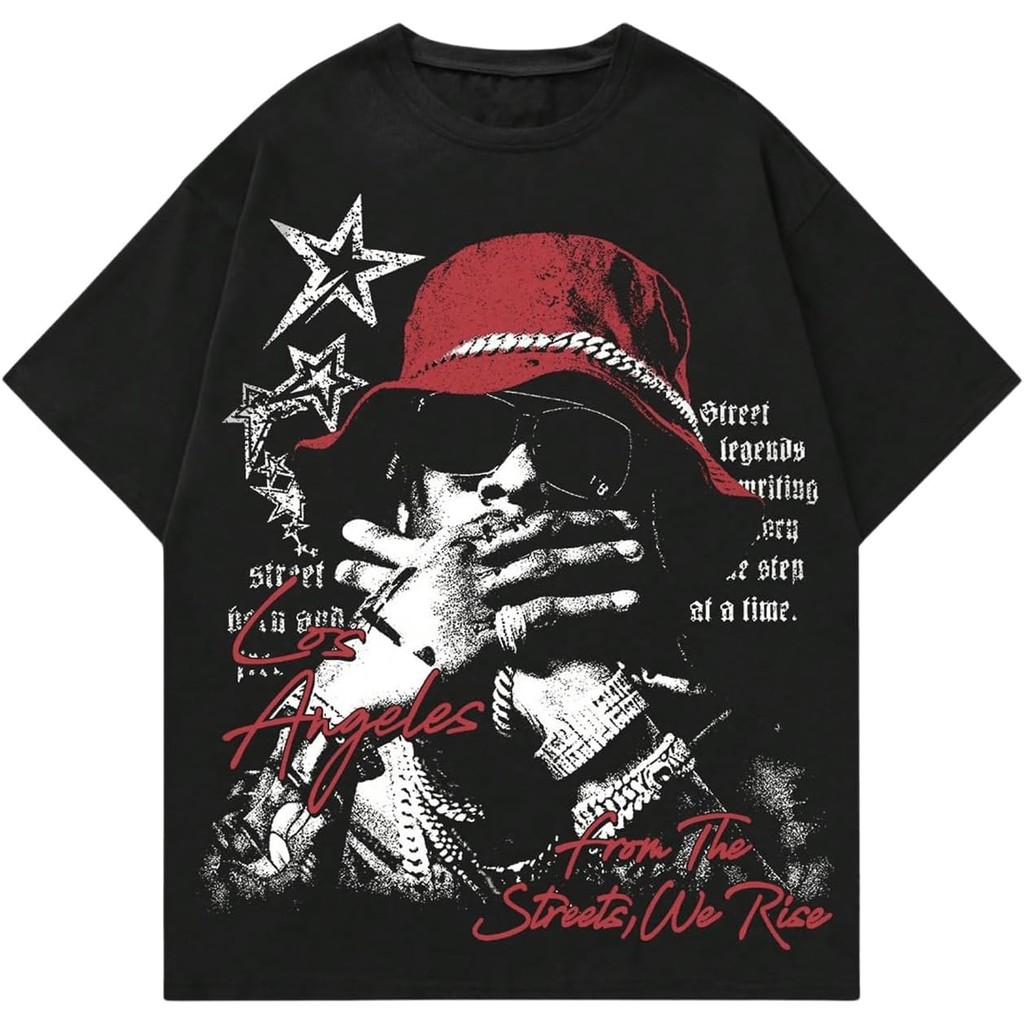 GORGLITTER Men's Graphic Tee Oversized Drop Shoulder Crewneck Short Sleeve Y2K Vacation T Shirt