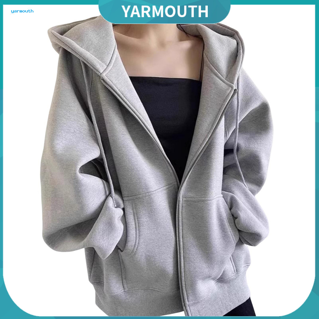 Hooded Women Jacket Women’s Autumn Spring Zip-up Sport Hoodie with Drawstring Long Sleeves Elastic Cuffs Pockets – L