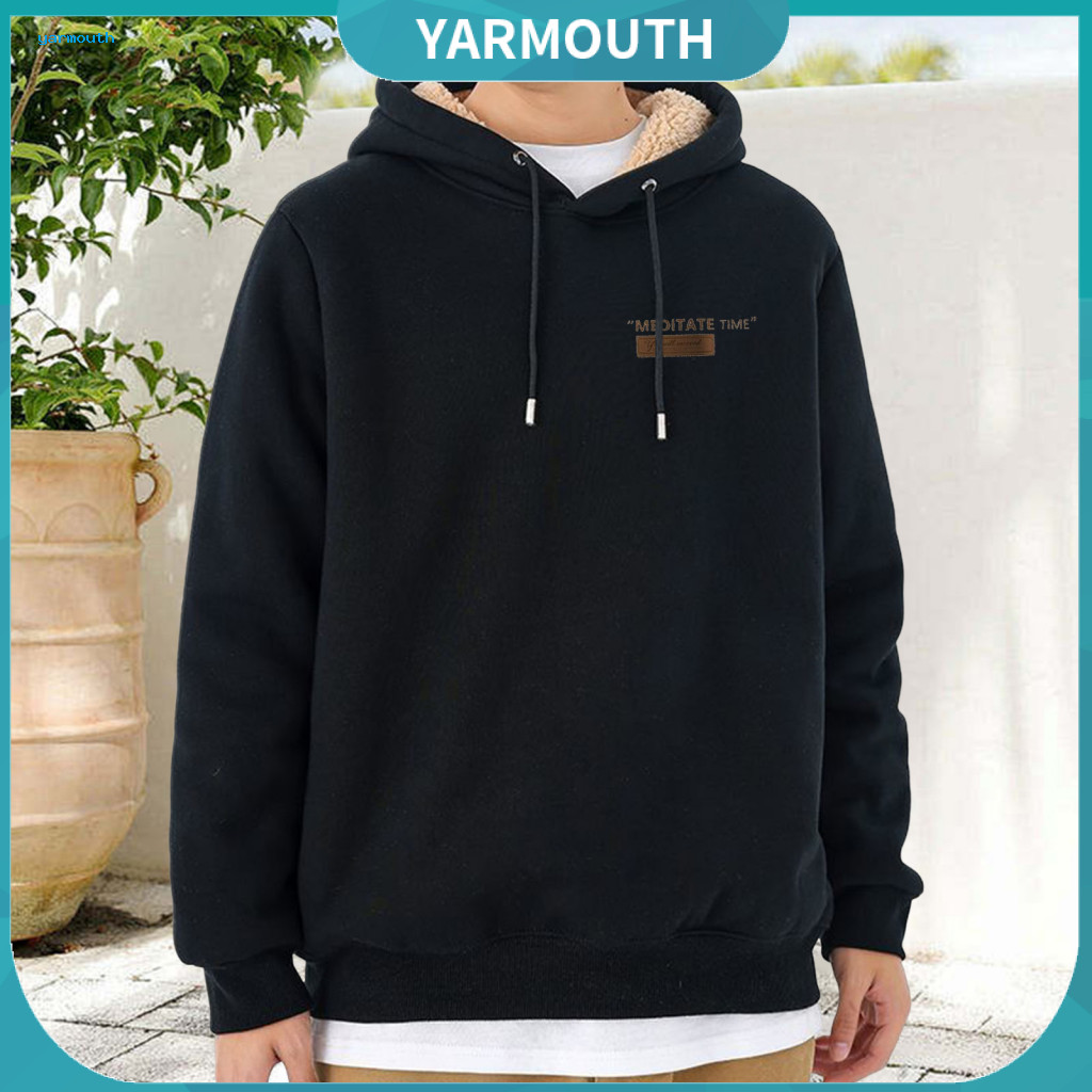 Long-sleeve Pullover Hoodie Couple Winter Fleece Lined Thermal Warm Hooded Sweatshirt with Drawstring Elastic Cuffs Unis