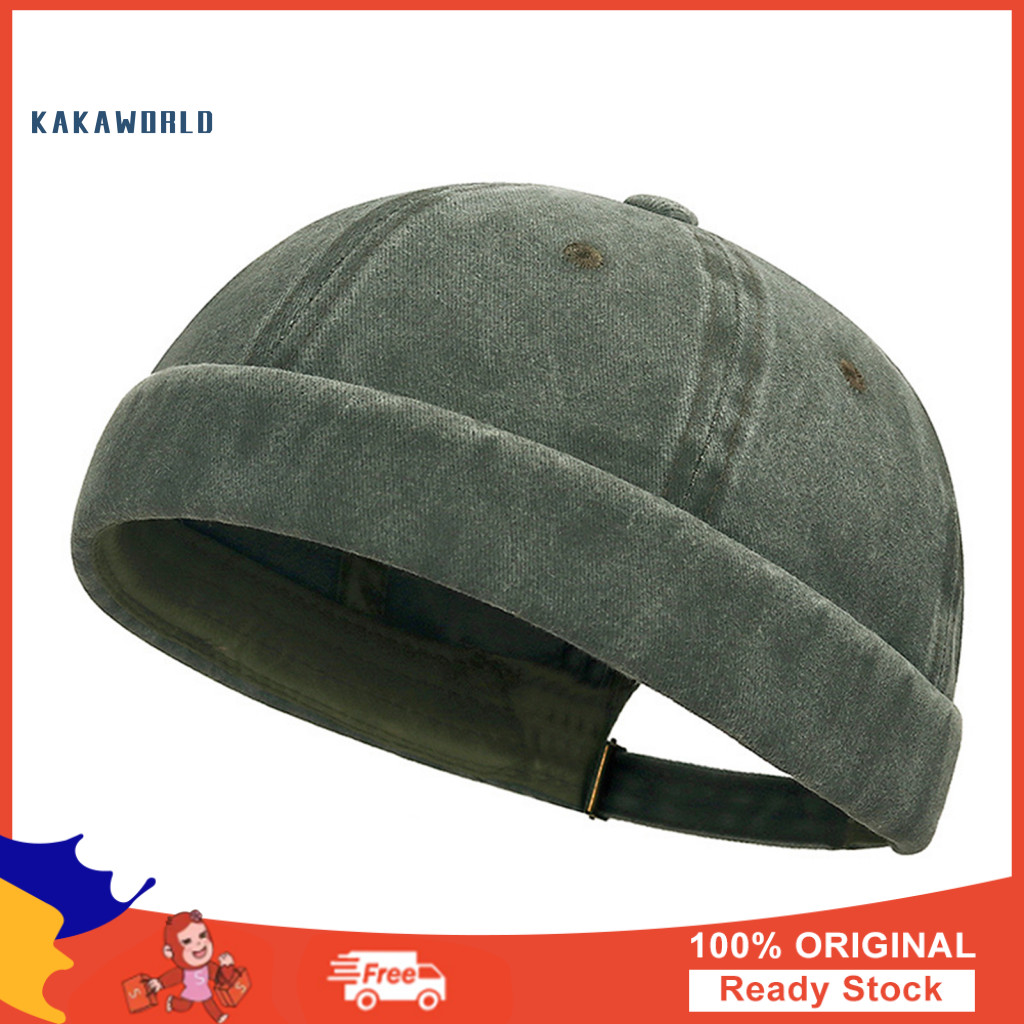 Unisex Hat Elastic Skull Cap Dome Brimless Denim Retro Sailor Rolled Cuff Docker for Hiking Traveling Outdoor Activities