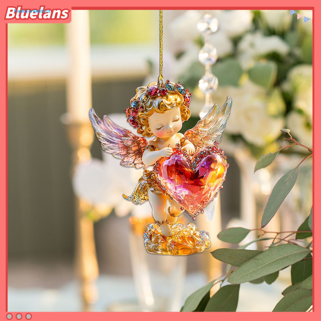 Car Interior Accessory 4pcs Pendant Acrylic Angel Heart Design Scratch-resistant Valentine’s Day Decor Backpack Charm