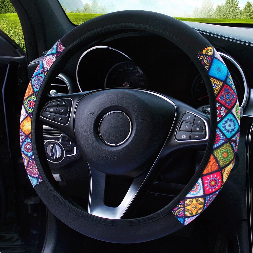 38cm Impressão Colorida Capa De Volante Brilhante Design Exclusivo Acessórios Do Carro Universal Caber A Maioria Dos Car
