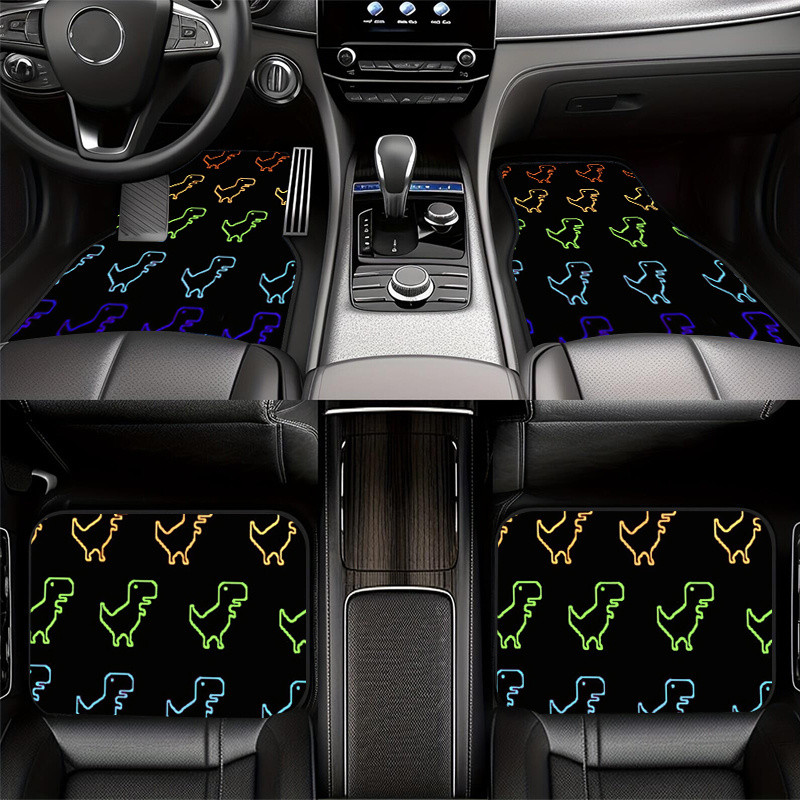 Tapetes de pés de carro com Design de impressão de dinossauro gradiente de 4 unidades, tapetes universais de interior de