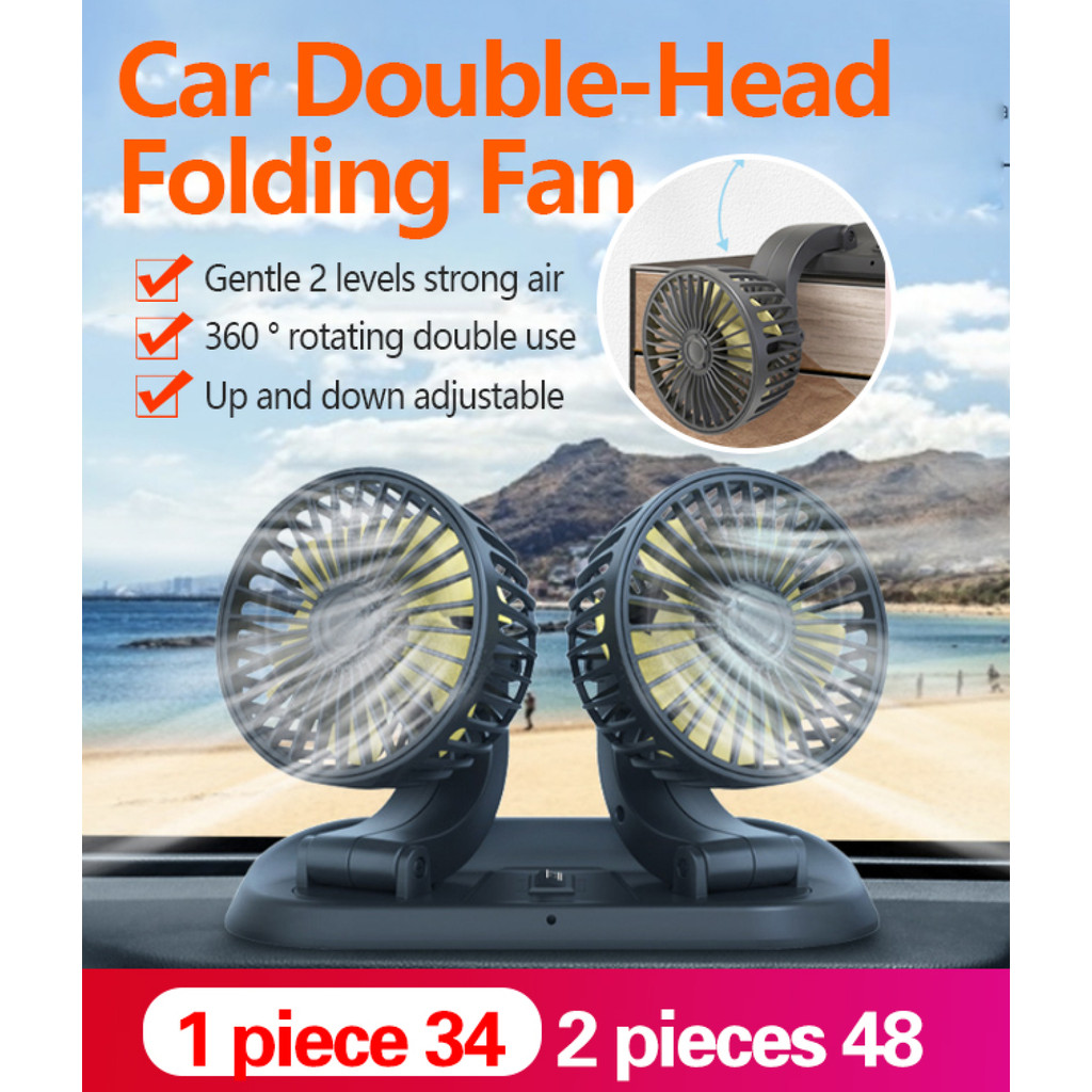 [Design Duplo] Quạt gấp hai đầu JS- Car Ventilador de Carro/Ventilador Automotivo/Para Viagem