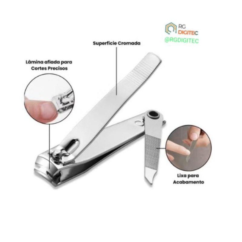 Alicate unhex cortador de unha com lixa embutida profissional dia a dia em aço inox podologia grande