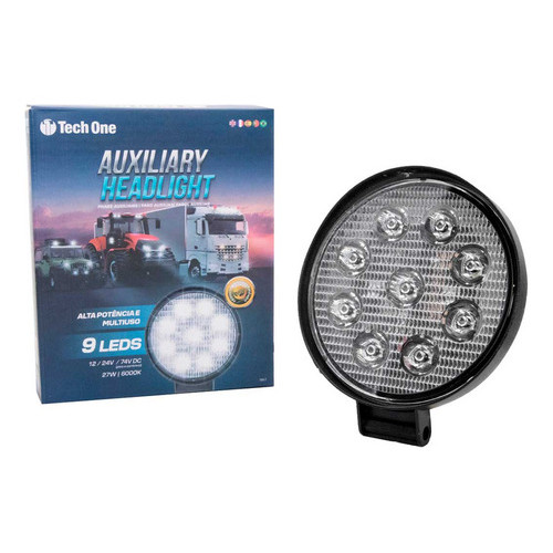 Farol Led Auxiliar Redondo 9 Leds 12V 24V 27W 6000K Tech One
