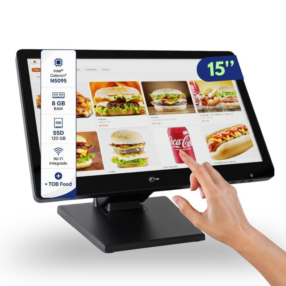 Computador All In One Touch 15” Intel N5095 8GB SSD 120GB para Restaurantes e Lanchonetes com Sistema Embarcado